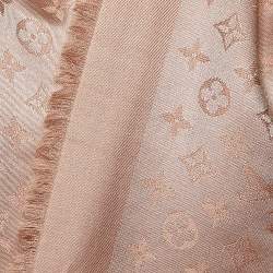 Pre Owned Louis Vuitton Blush Pink Logo Jacquard Silk & Wool Scarf