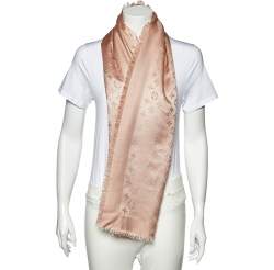 Pre Owned Louis Vuitton Blush Pink Logo Jacquard Silk & Wool Scarf