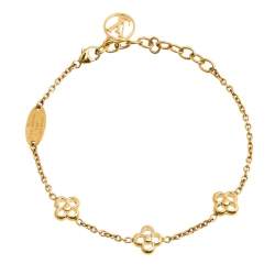 Louis Vuitton Flower Motif Gold Tone Station Bracelet Louis