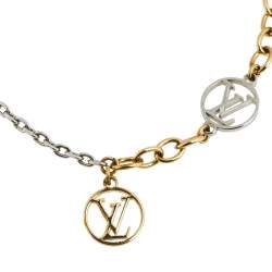Pre Owned Louis Vuitton Gold & Silver Tone Logo Charm Logomania Bracelet