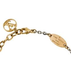 Pre Owned Louis Vuitton Gold & Silver Tone Logo Charm Logomania Bracelet