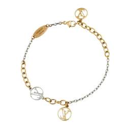 Pre Owned Louis Vuitton Gold & Silver Tone Logo Charm Logomania Bracelet