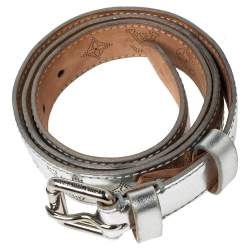 مملوكة مسبقًا حزام لوي فيتون جلد مثقب مونوغرامي فضي بإبزيم 90 سم