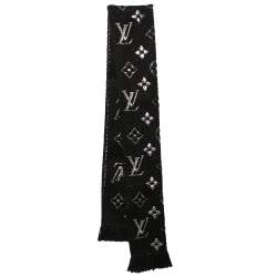 Louis Vuitton Black Logomania Lurex Wool & Silk Fringed Scarf