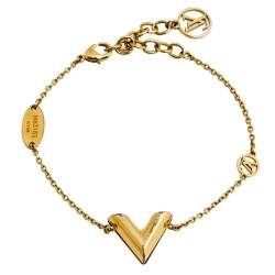 Pre Owned سوار لوي فيتون إيسنشال حرف V طلاء أسود ذهبي اللون