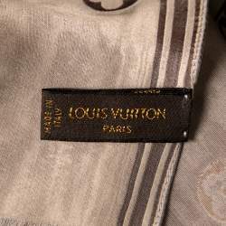 Pre Owned Louis Vuitton Beige Color Block Logo Monogram Reversible Silk Scarf