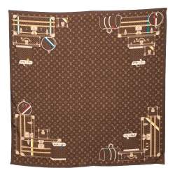 مملوكة مسبقًا Louis Vuitton Monogram Brown Trunks Silk Square Scarf