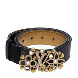 LV Belt black buckle Black flower belt
