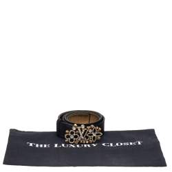 Pre Owned حزام لوي فيتون ران اوي زهور الراين ساتان أسود 85 سم