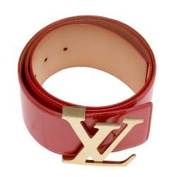 Pre Owned Louis Vuitton Orange Patent Leather LV Initiales Wide Waist Belt 85CM