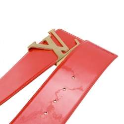 Pre Owned Louis Vuitton Orange Patent Leather LV Initiales Wide Waist Belt 85CM