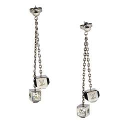 مملوكة مسبقًا Louis Vuitton Gamble Crystals Silver Tone Long Earrings