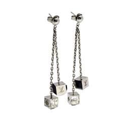 مملوكة مسبقًا Louis Vuitton Gamble Crystals Silver Tone Long Earrings