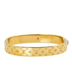 Pre Owned Louis Vuitton Nanogram Gold Tone Metal Cuff Bracelet S