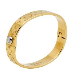 Pre Owned Louis Vuitton Nanogram Gold Tone Metal Cuff Bracelet S