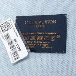 Pre Owned Louis Vuitton Blue Intarsia Wool & Cashmere Knit Fringed Muffler 