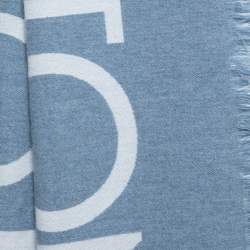 Pre Owned Louis Vuitton Blue Intarsia Wool & Cashmere Knit Fringed Muffler 