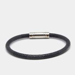 Pre Owned Louis Vuitton Keep It Black Canvas Silver Tone Metal Bracelet