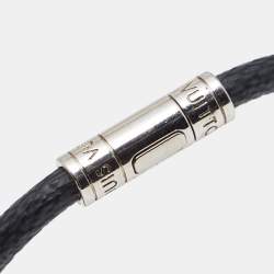 Pre Owned Louis Vuitton Keep It Black Canvas Silver Tone Metal Bracelet