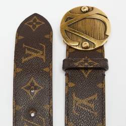 Louis Vuitton Silver Perforated Monogram Laminated Leather Buckle Belt 90CM Louis  Vuitton