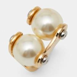 Pre Owned Louis Vuitton Speedy Faux Pearls Gold Tone Metal Ring Size 53