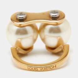 Pre Owned Louis Vuitton Speedy Faux Pearls Gold Tone Metal Ring Size 53
