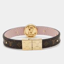 مملوكة مسبقًا Louis Vuitton LV Circle Monogram Canvas And Leather Gold Tone Reversible Bracelet