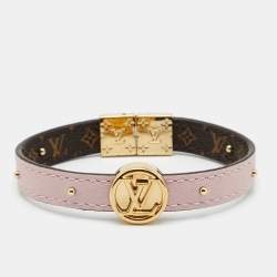 مملوكة مسبقًا Louis Vuitton LV Circle Monogram Canvas And Leather Gold Tone Reversible Bracelet
