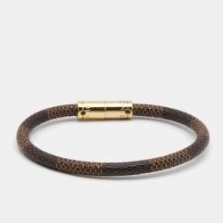 Pre Owned Louis Vuitton Keep It Damier Ebene Canvas Gold Tone Bracelet