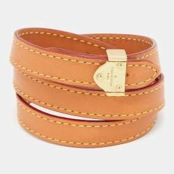 Pre Owned Louis Vuitton Tan Brown Leather Box It Triple Tour Bracelet 17