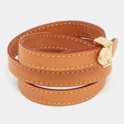 Pre Owned Louis Vuitton Tan Brown Leather Box It Triple Tour Bracelet 17