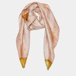 Louis Vuitton Pale Pink & Gold Monogram Print Silk Scarf Louis