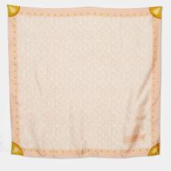 Pre Owned Louis Vuitton Pale Pink & Gold Monogram Print Silk Scarf