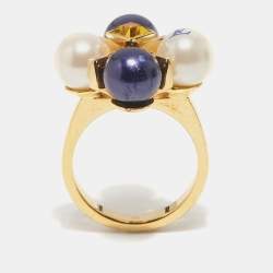 Pre Owned Louis Vuitton Cry Me A River Crystal Gold Tone Cocktail Ring M