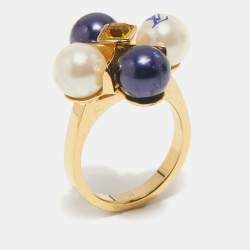 Pre Owned Louis Vuitton Cry Me A River Crystal Gold Tone Cocktail Ring M