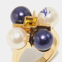 Pre Owned Louis Vuitton Cry Me A River Crystal Gold Tone Cocktail Ring M