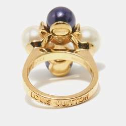 Pre Owned Louis Vuitton Cry Me A River Crystal Gold Tone Cocktail Ring M