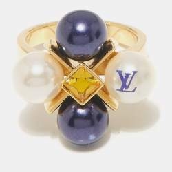 Pre Owned Louis Vuitton Cry Me A River Crystal Gold Tone Cocktail Ring M