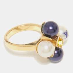 Pre Owned Louis Vuitton Cry Me A River Crystal Gold Tone Cocktail Ring M