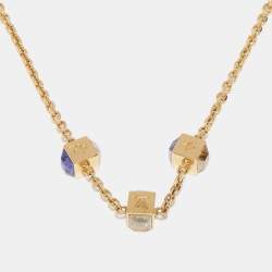 Louis Vuitton Gold Tone Crystal Gamble Station Necklace Louis Vuitton