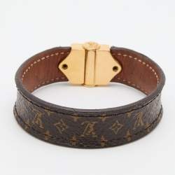 Pre Owned Louis Vuitton Brown Canvas Nano Monogram Bracelet Size 17