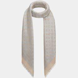Pre Owned Louis Vuitton Greige Monogram Shine Shawl