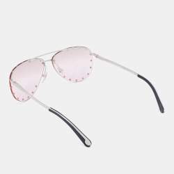 Pre Owned Louis Vuitton Silver Tone/Pink LV Studded The Party Pilot Sunglasses