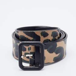Pre Owned Louis Vuitton Multicolor Leopard Print Leather Buckle Belt 80 CM