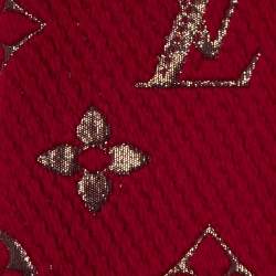 Pre Owned Louis Vuitton Red Logomania Wool & Silk Shine Scarf