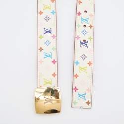 Pre Owned Louis Vuitton White Multicolore Monogram Canvas Buckle Belt 80CM