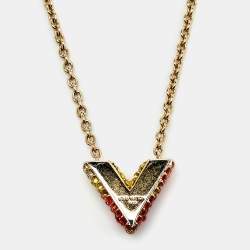 Louis Vuitton Essential V  Crystals Gold Tone Chain Necklace