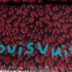 Pre Owned Louis Vuitton Black Animal Printed Cashmere & Silk Scarf
