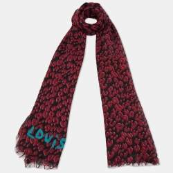 Pre Owned Louis Vuitton Black Animal Printed Cashmere & Silk Scarf