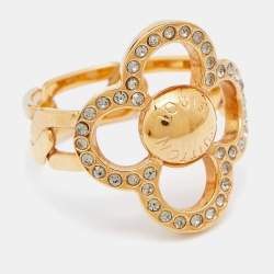 Louis Vuitton Gold Tone Crystal Monogram Flower Ring Size 55